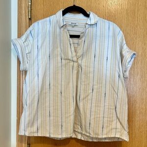Madewell White Shirt with Yellow, Navy & Pink Stripes